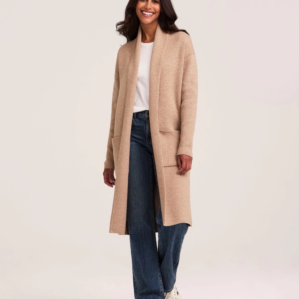 DESIGN LAB Light Beige Open-Front Long Knit Cardigan - Brand: - Picture 6 of 7
